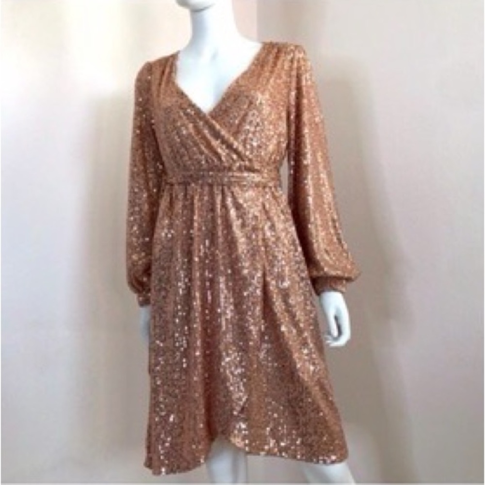 Sequin wrap, dress Gibson Latimer champagne sequined wrap dress size S
